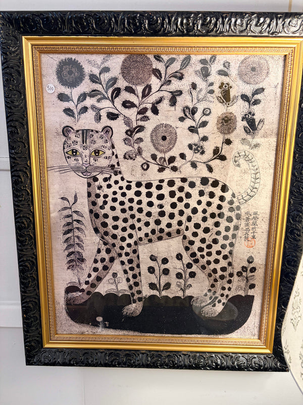 Cecil & Gunn Collections - Decor - Black and White Leopard folk art framed print - Cecil and Gunn