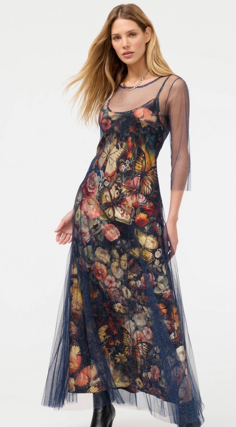 Johnny Was - Dress - Silver Foil mesh dress - Cecil and Gunn