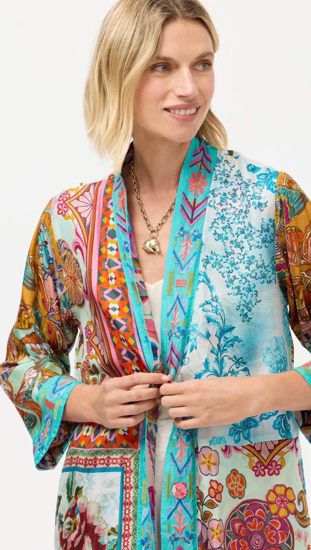 Johnny Was - Kimono - Patchwork Kimono in Gillian Print - Cecil and Gunn