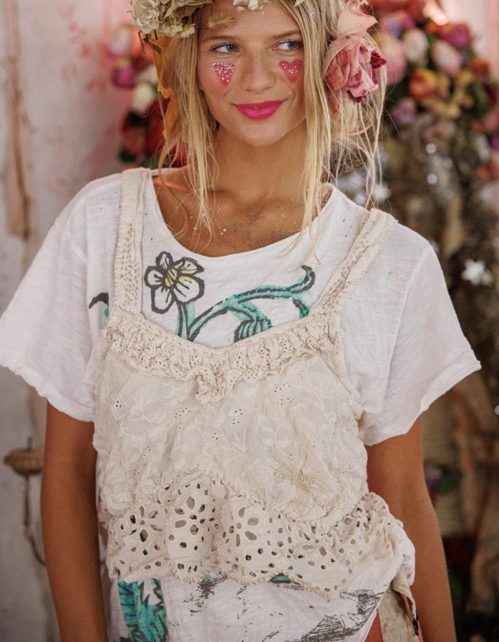 Magnolia Pearl - Top - Olive eyelet ruffle cami - Cecil and Gunn