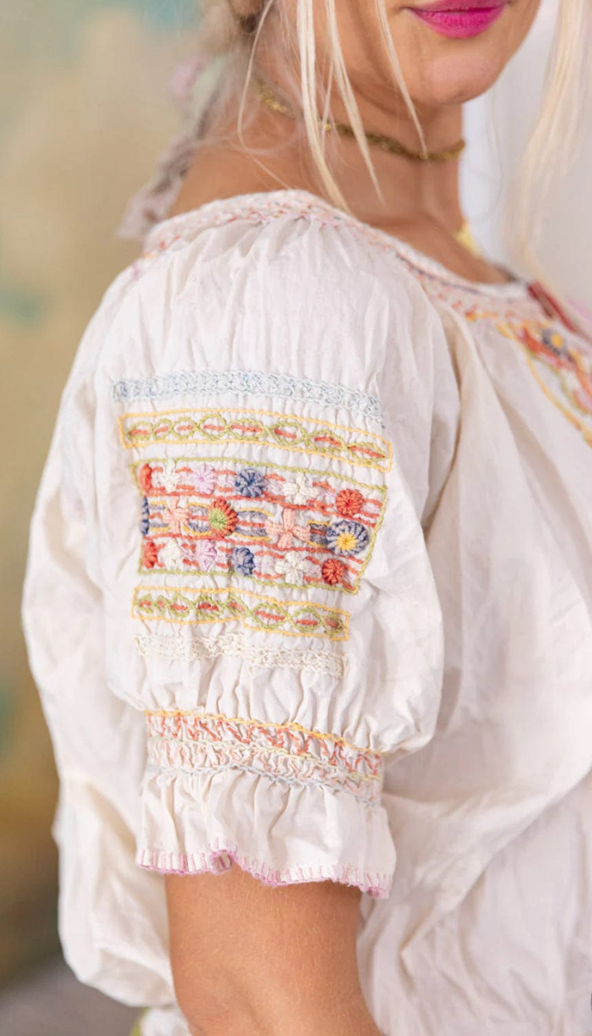 Magnolia Pearl - Tops - Embroidered Chrissy Folk Blouse - Cecil and Gunn