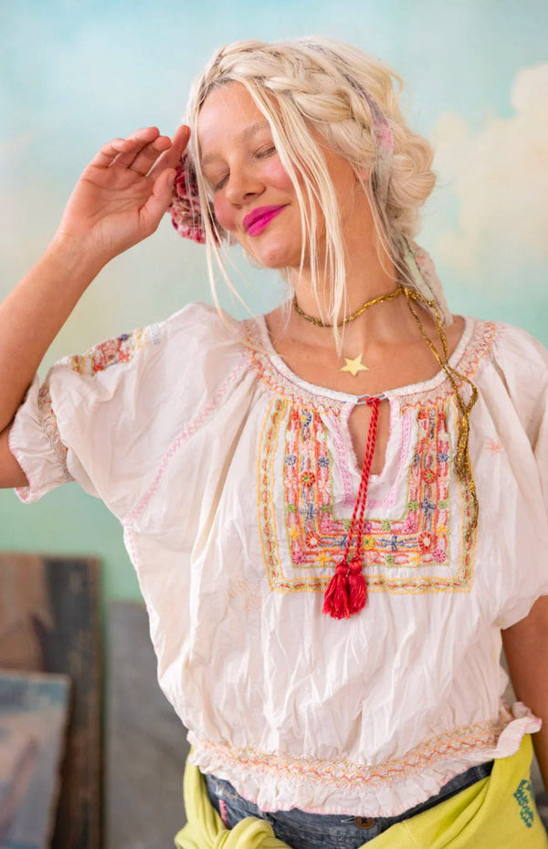 Magnolia Pearl - Tops - Embroidered Chrissy Folk Blouse - Cecil and Gunn