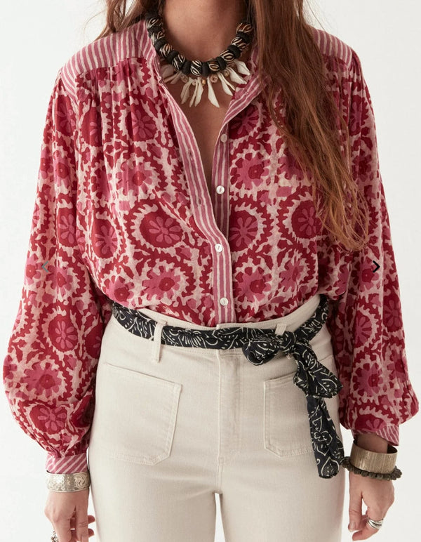 Maison Hotel - Shirt - Leandra Blouse in Flamingo Grooves - Cecil and Gunn