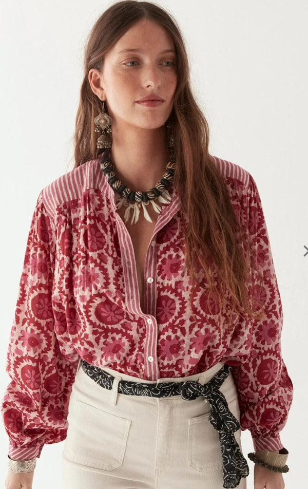 Maison Hotel - Shirt - Leandra Blouse in Flamingo Grooves - Cecil and Gunn