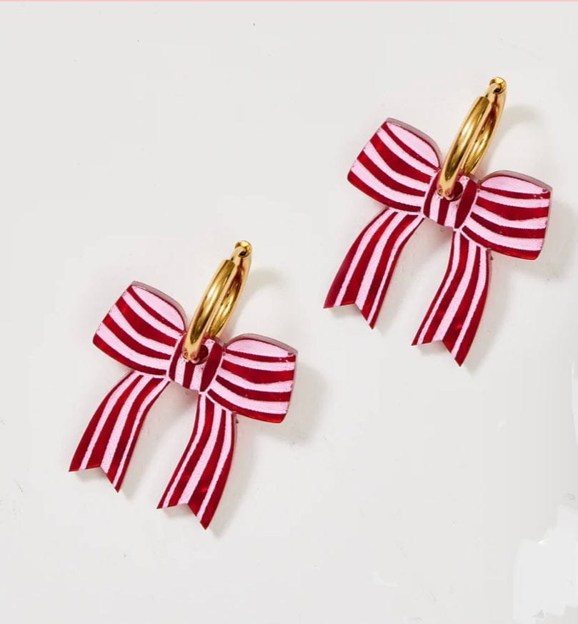 Martha Jean - - Bow Earrings Red Stripe - Cecil and Gunn