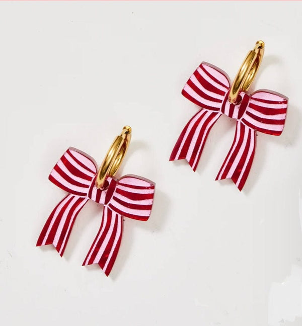 Martha Jean - - Bow Earrings Red Stripe - Cecil and Gunn