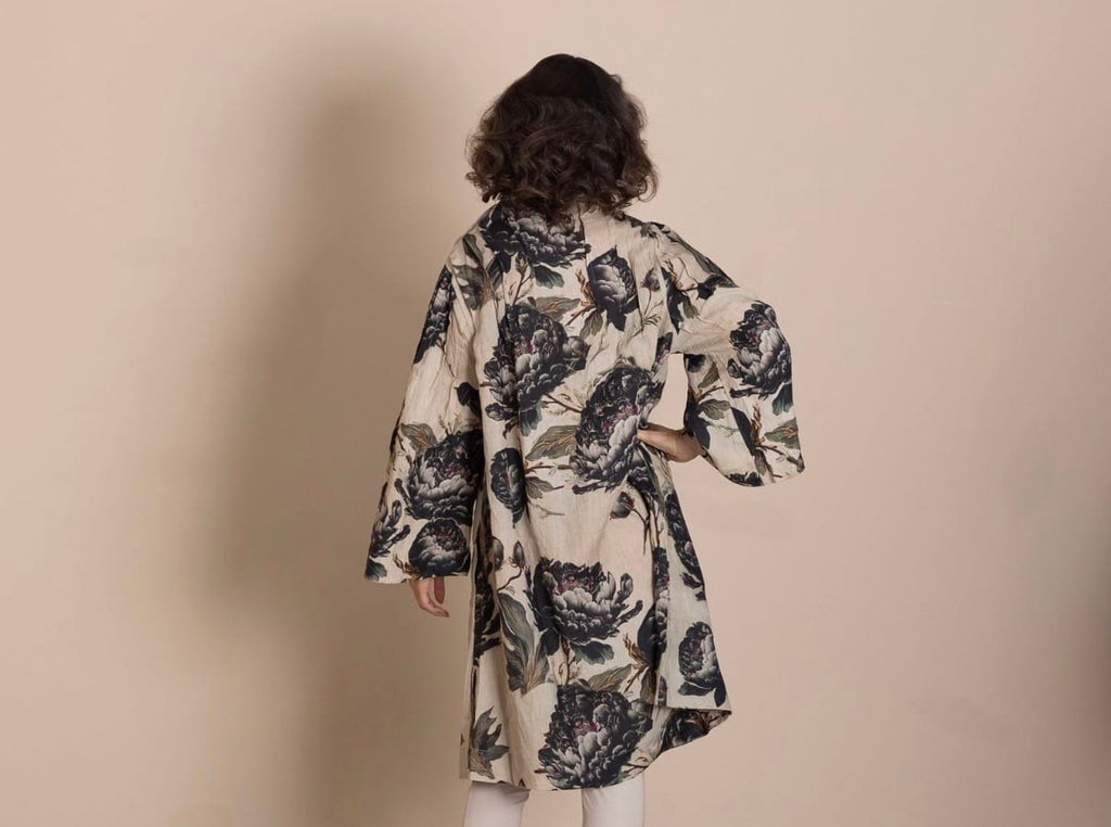 Megan Salmon - Coat - Black Roses Coat - Cecil and Gunn