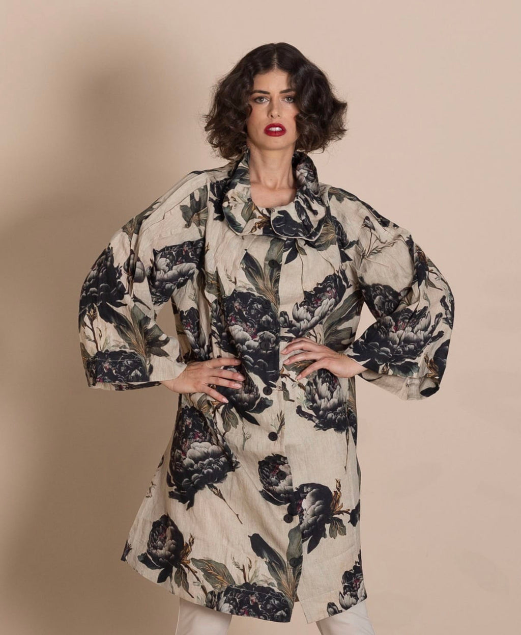 Megan Salmon - Coat - Black Roses Coat - Cecil and Gunn