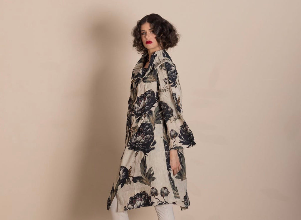 Megan Salmon - Coat - Black Roses Coat - Cecil and Gunn