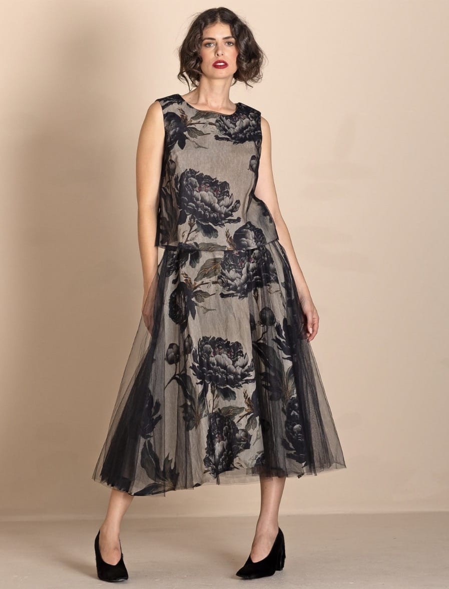 Megan Salmon - Skirt - Black Roses Skirt - Cecil and Gunn
