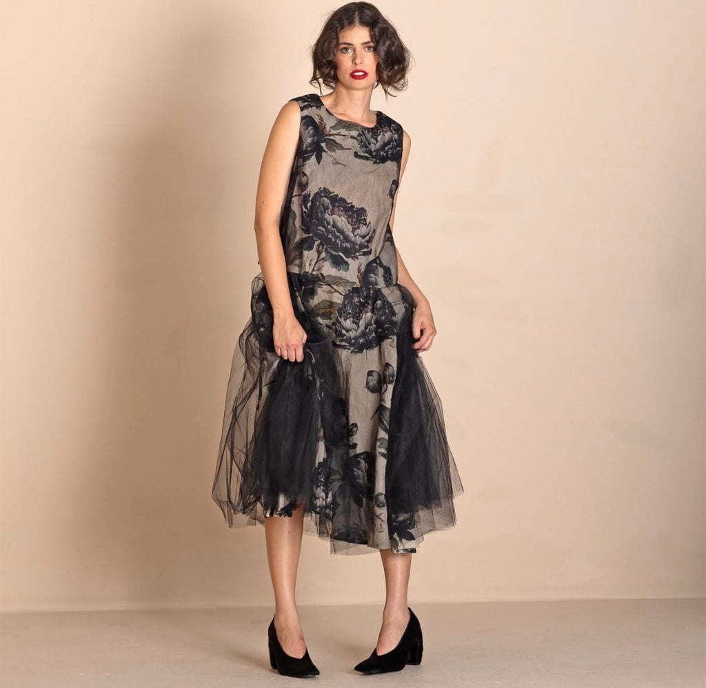 Megan Salmon - Skirt - Black Roses Skirt - Cecil and Gunn