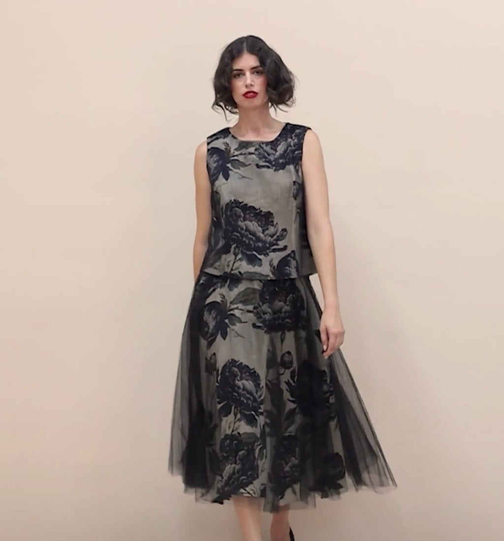 Megan Salmon - Skirt - Black Roses Skirt - Cecil and Gunn