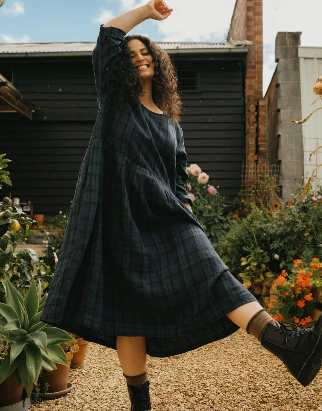 Montaigne - Dress - Journee Dress in French linen Tartan - Cecil and Gunn