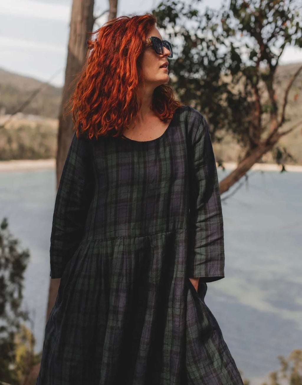 Montaigne - Dress - Journee Dress in French linen Tartan - Cecil and Gunn