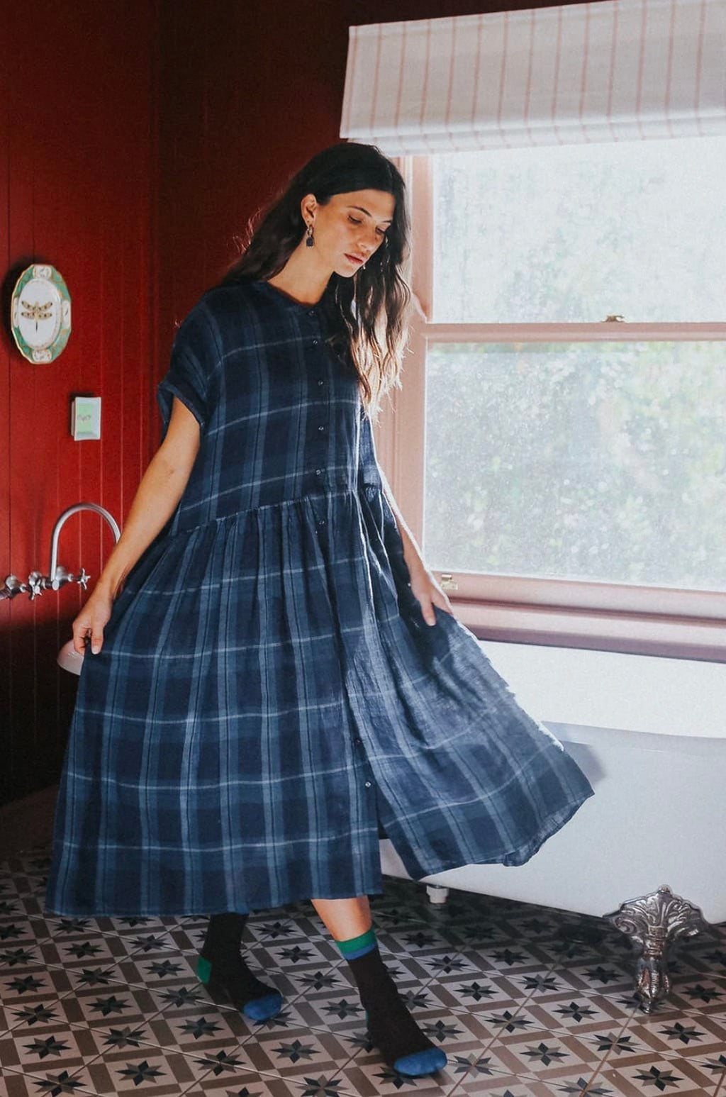 Montaigne - Dress - Juliette Blue check Dress - Cecil and Gunn