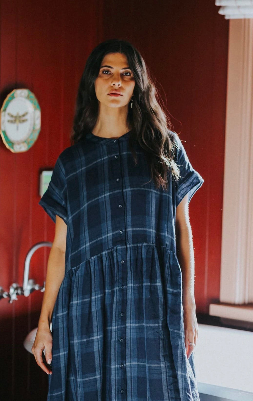 Montaigne - Dress - Juliette Blue check Dress - Cecil and Gunn