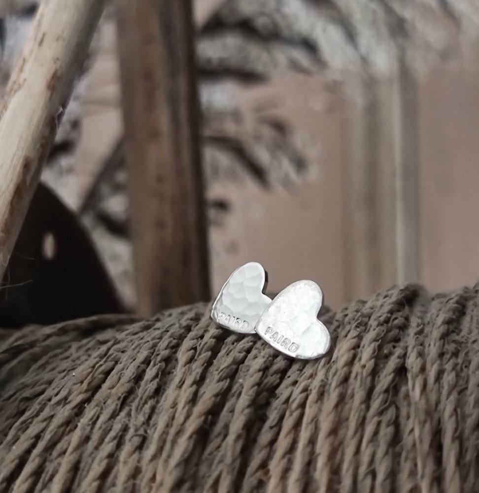 Paird - Earrings - Hammered Hearts Studs - Cecil and Gunn